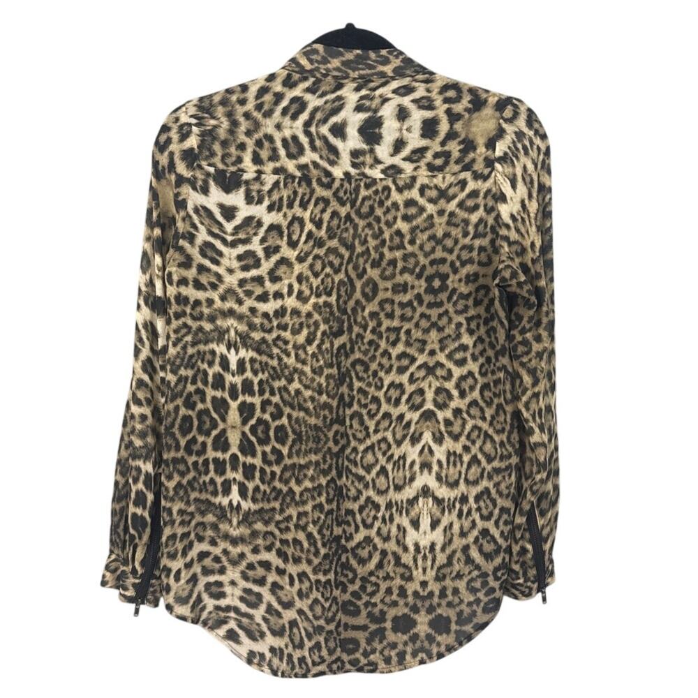 The Kooples Silk Leopard Print Asymmetric Zip Blouse Women's S French Designer - Picture 3 of 9
